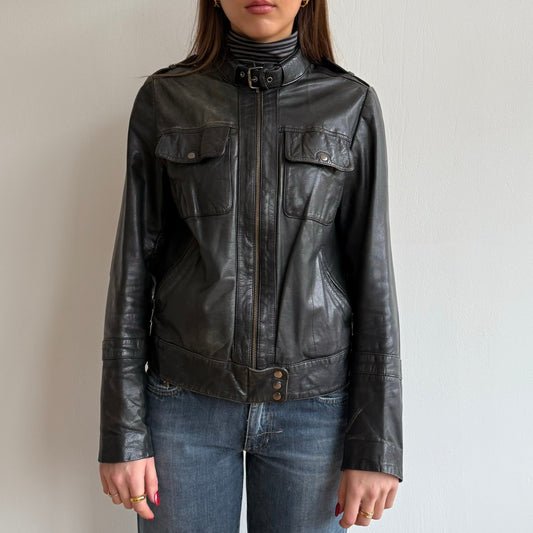 Black leather moto jacket - Size M