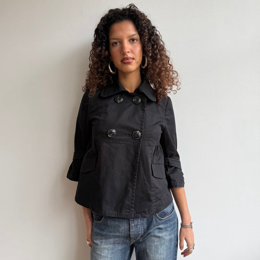 Black 3/4 sleeve trench peacoat - Size M