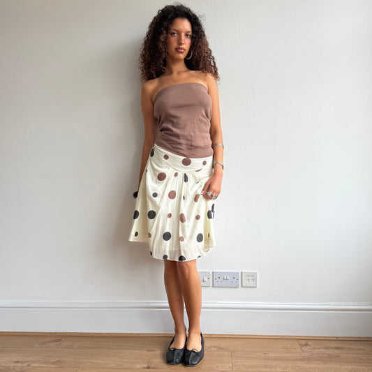 Cream polka dot midi skirt - Size S