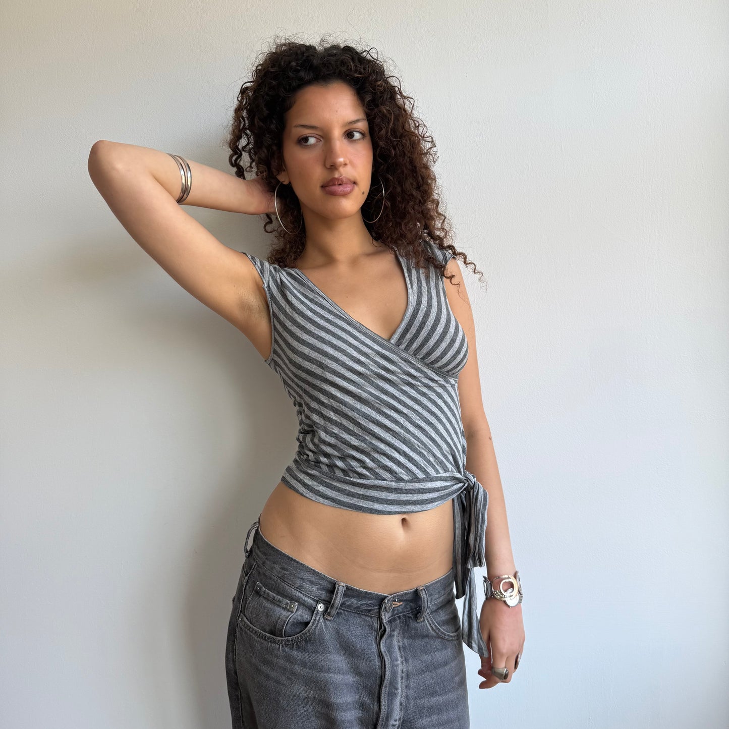 Grey wrap tie-side top - Size S