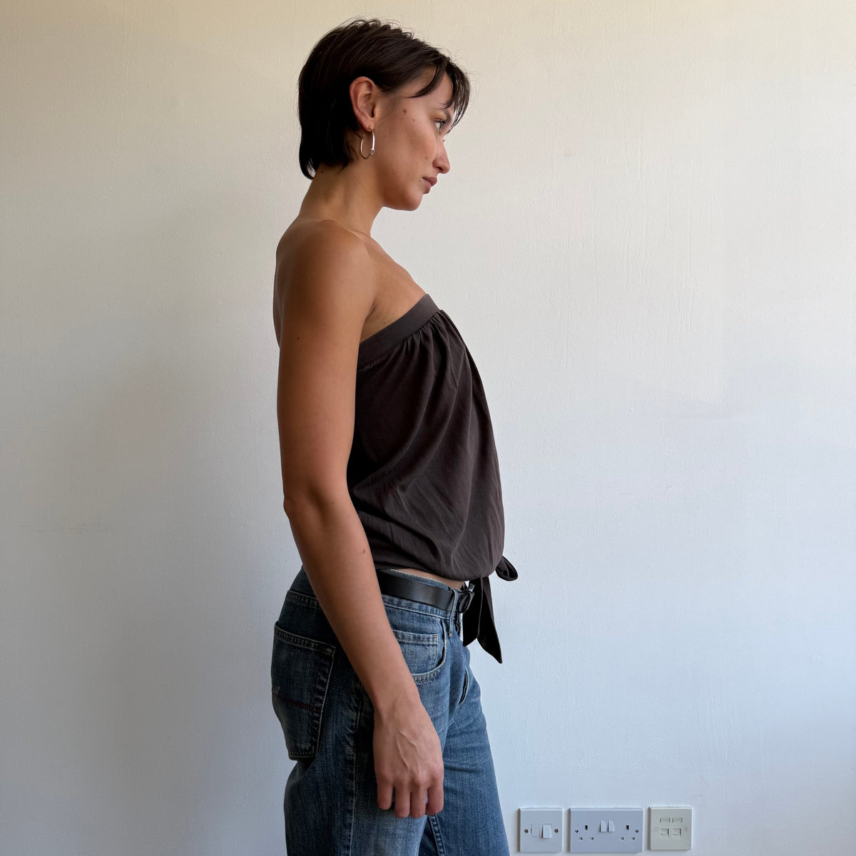 Brown bandeau tie side top - Size S