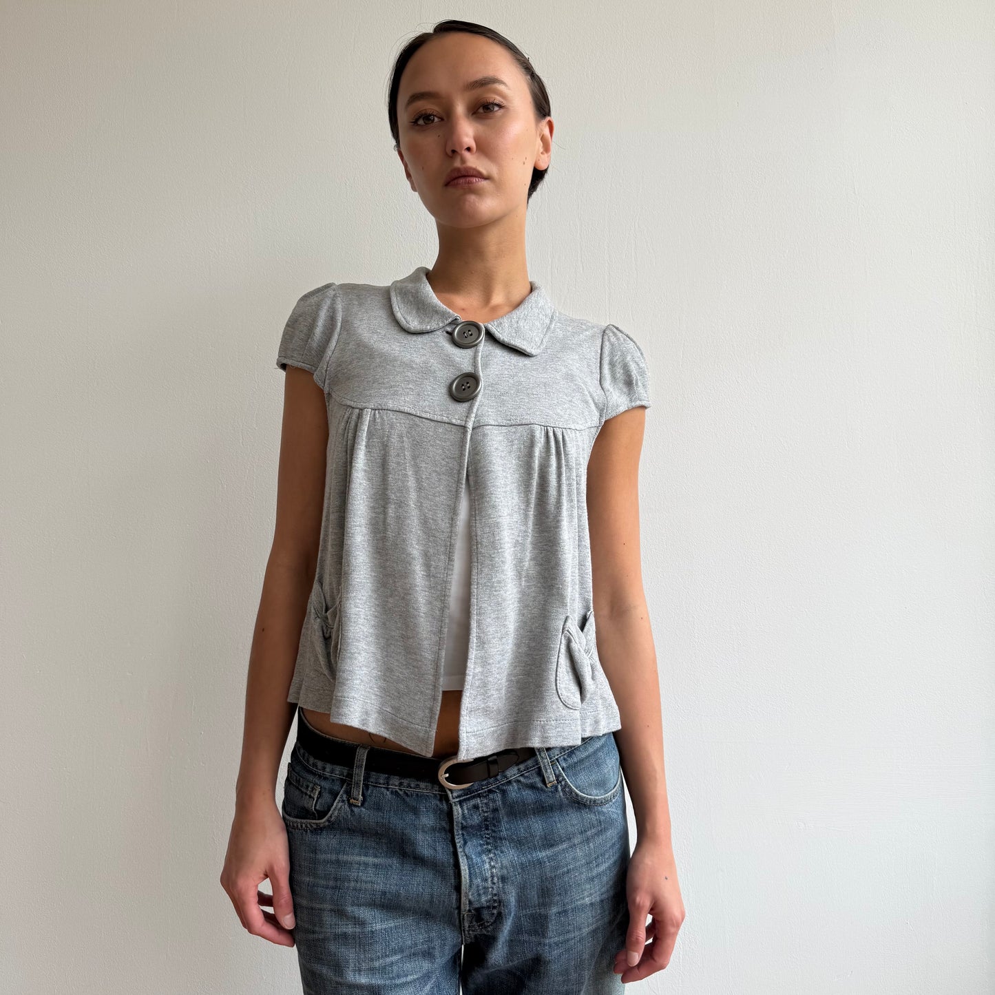Grey short sleeve peacoat jumper - Size S/M