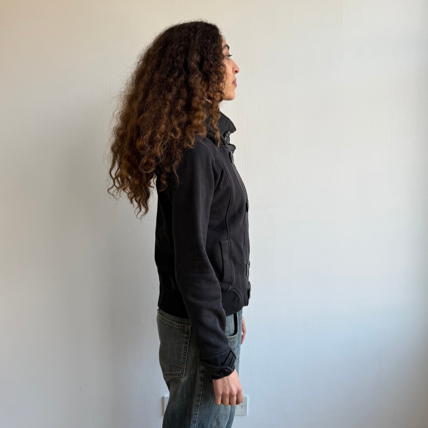 Black hooded peacoat jumper - Size M