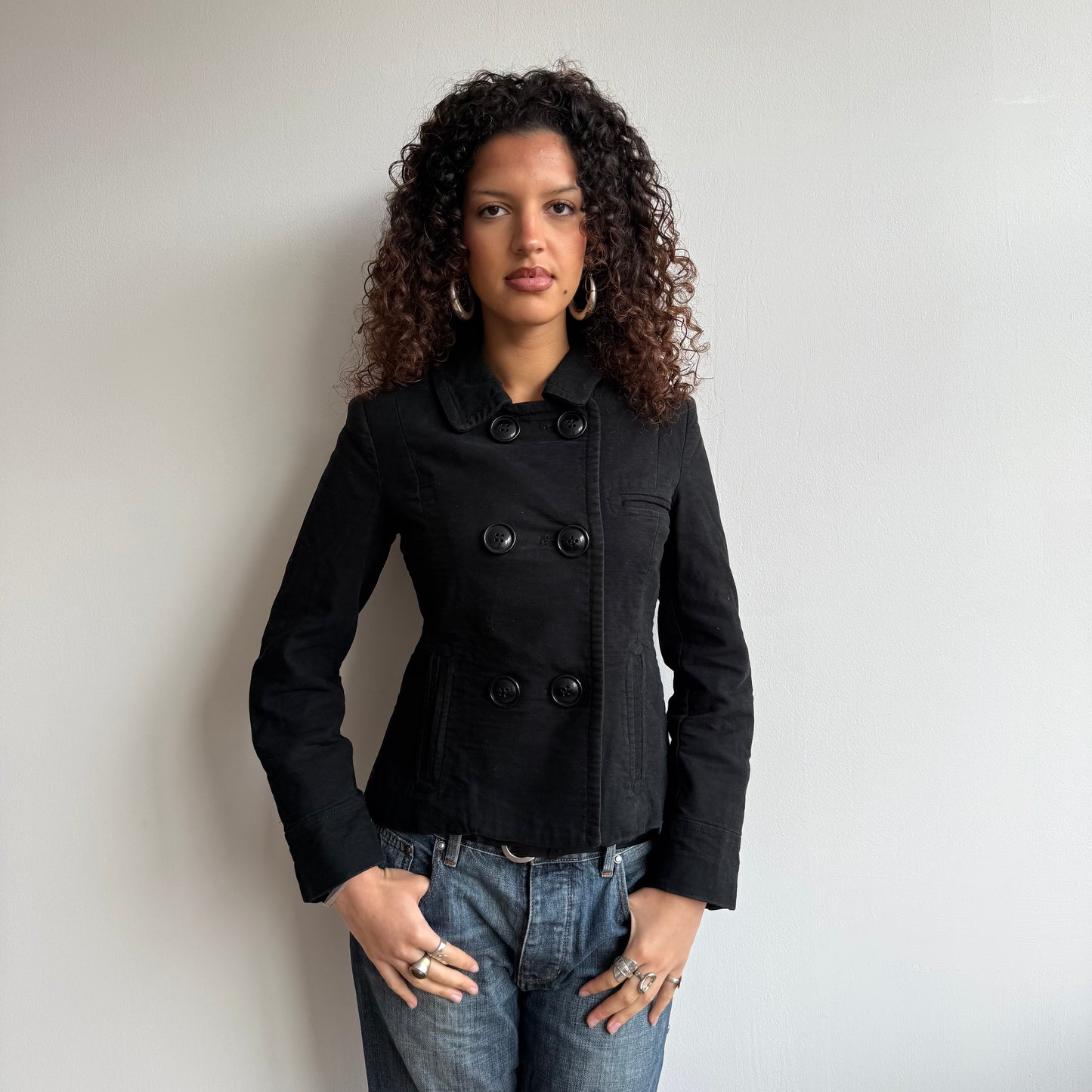 Black large button peacoat - Size S