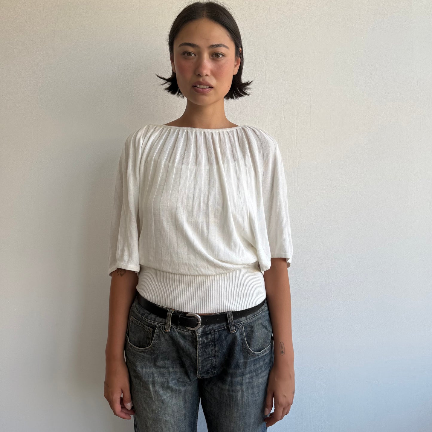 Cream ribbed batwing knit - Size M