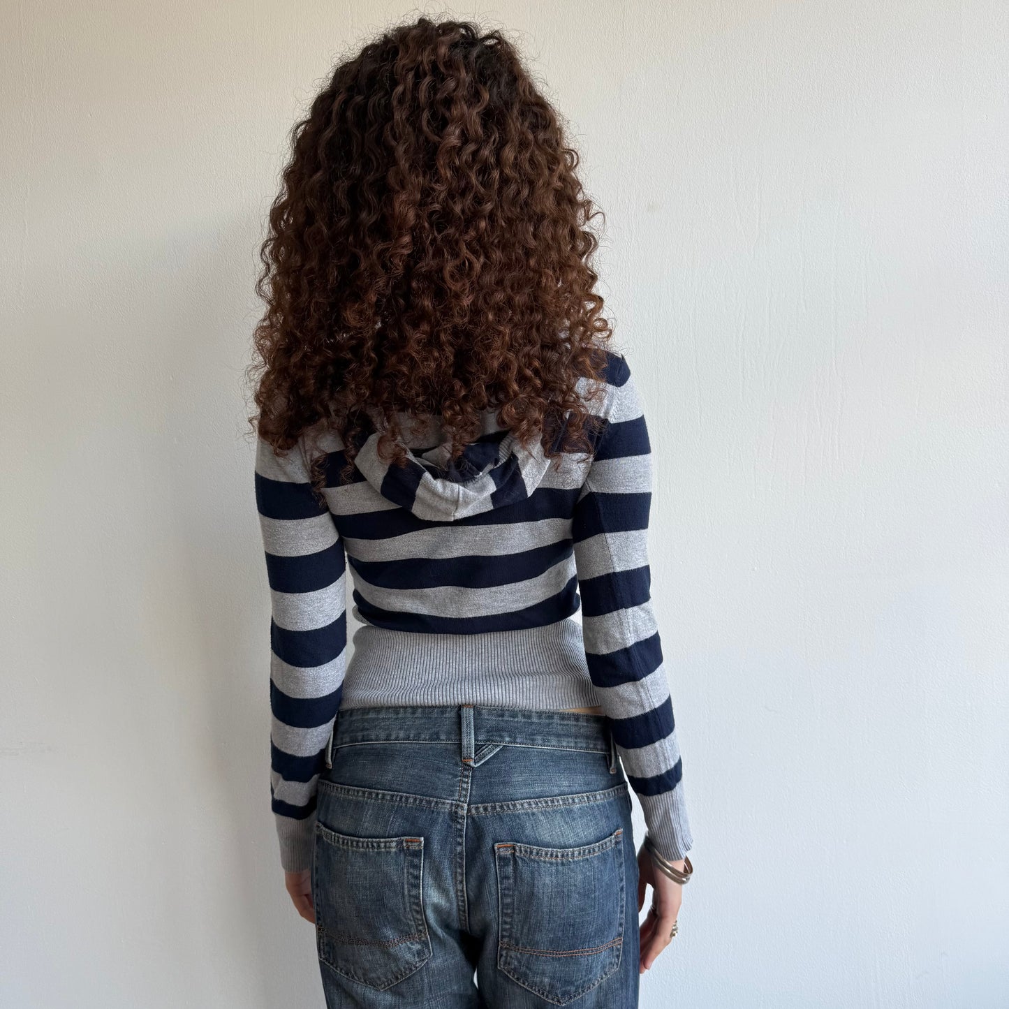 Navy and grey striped hoodie - Size S