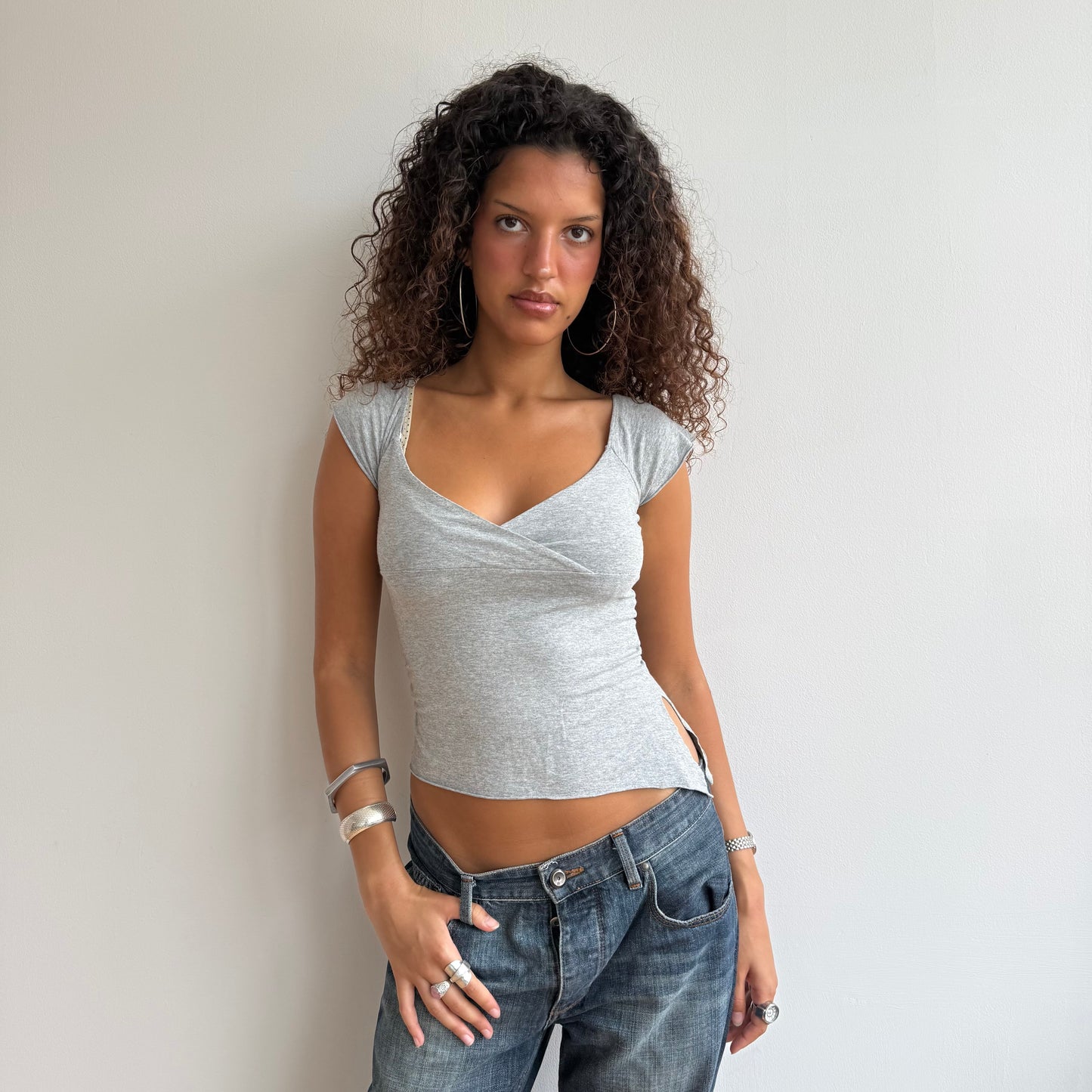 Grey asymmetric wrap top - Size S