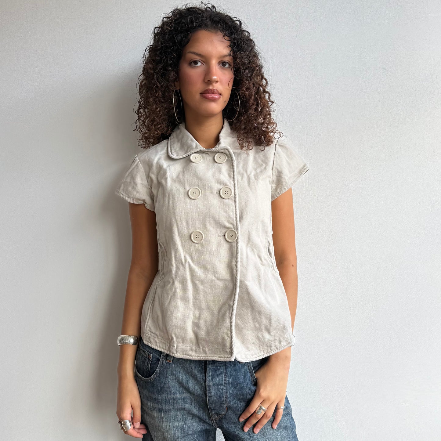 Beige short sleeve peacoat - Size L