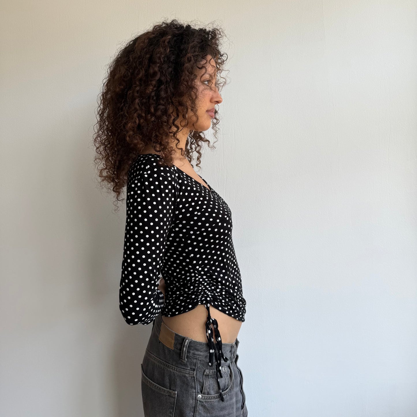 Polka dot ruched tie side top - Size S/M