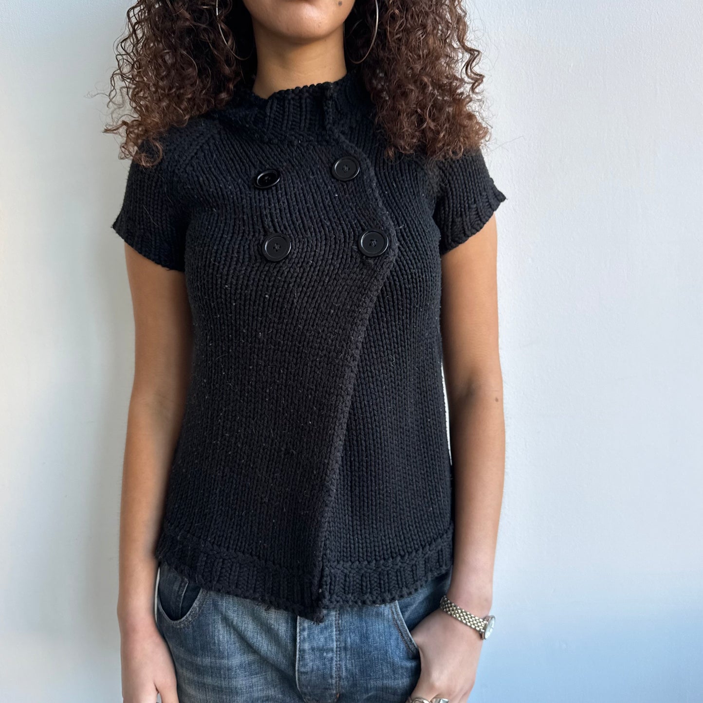 Black short sleeve peacoat knit - Size S