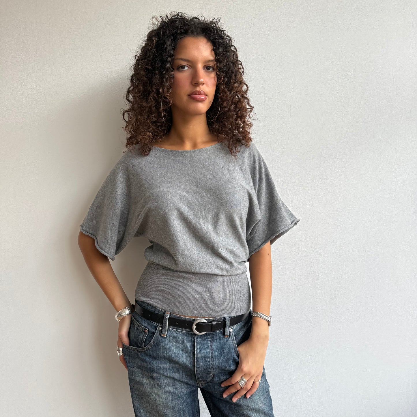 Dark short sleeve slouchy knit - Size S/M