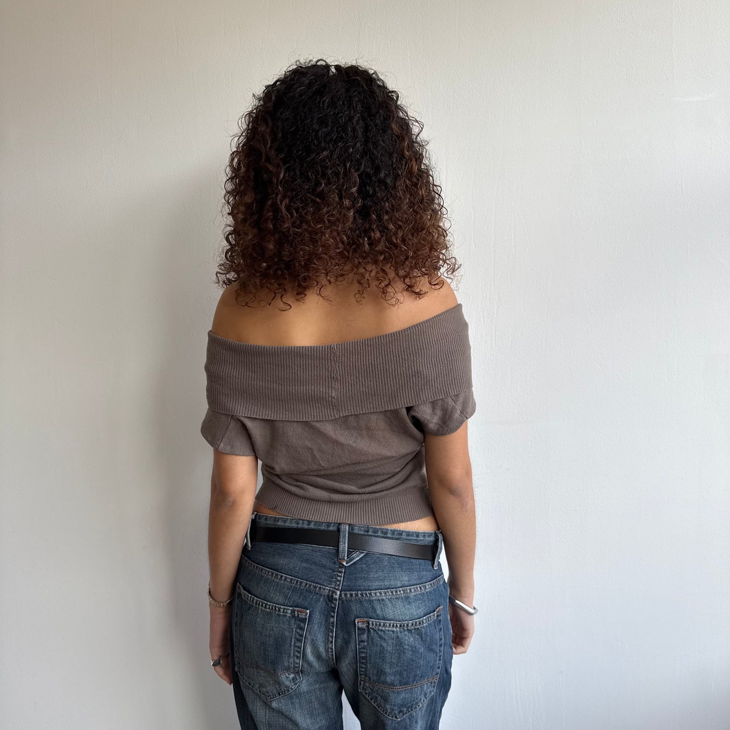 Taupe bardot/cowl knit - Size S/M