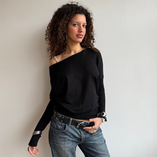 Black slouchy Bardot knit (1) - Size S/M