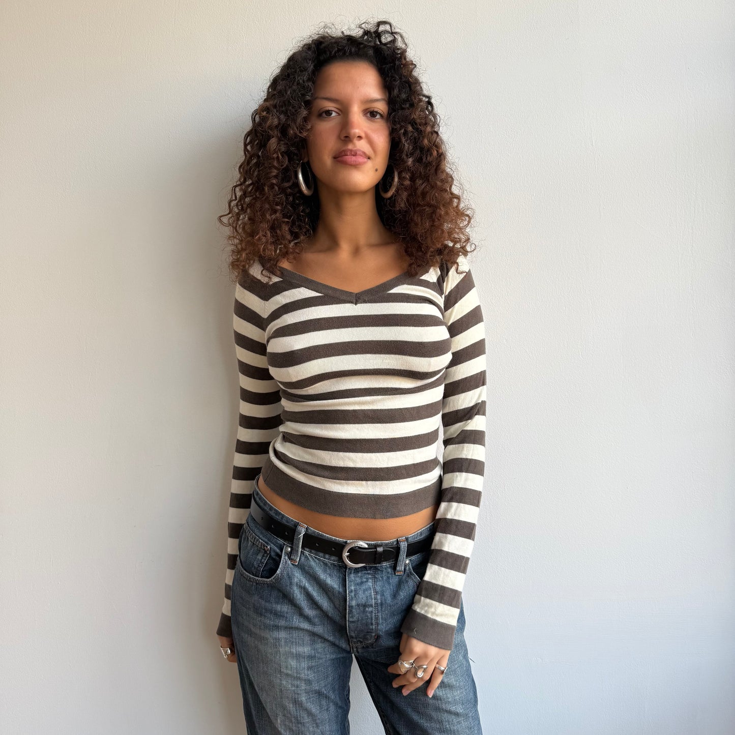 Brown striped hooded knit - Size XS + S