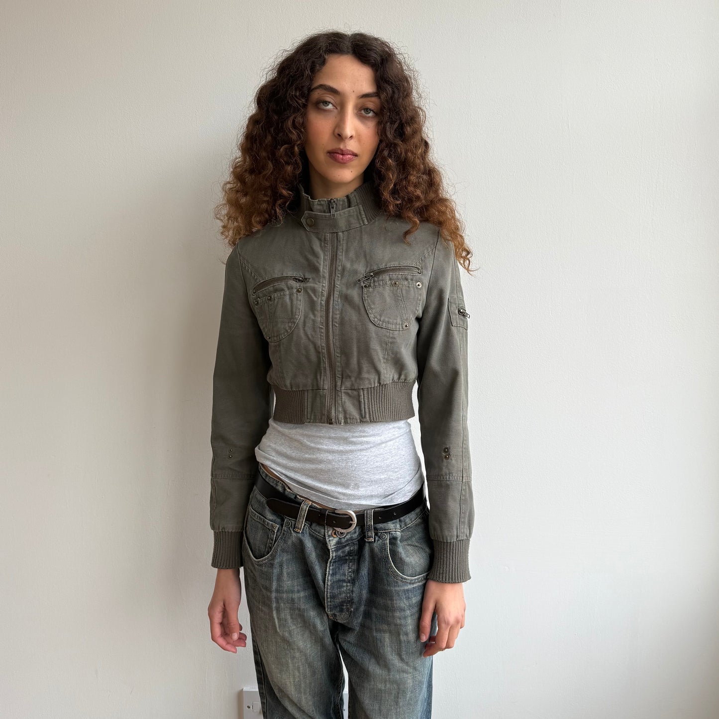 Khaki cargo cropped jacket - Size S