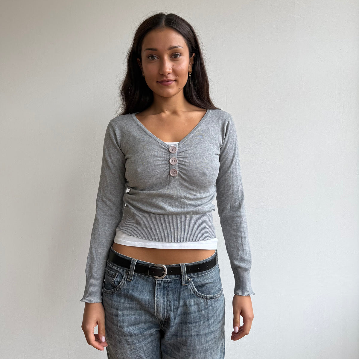 Grey button cropped knit - Size S