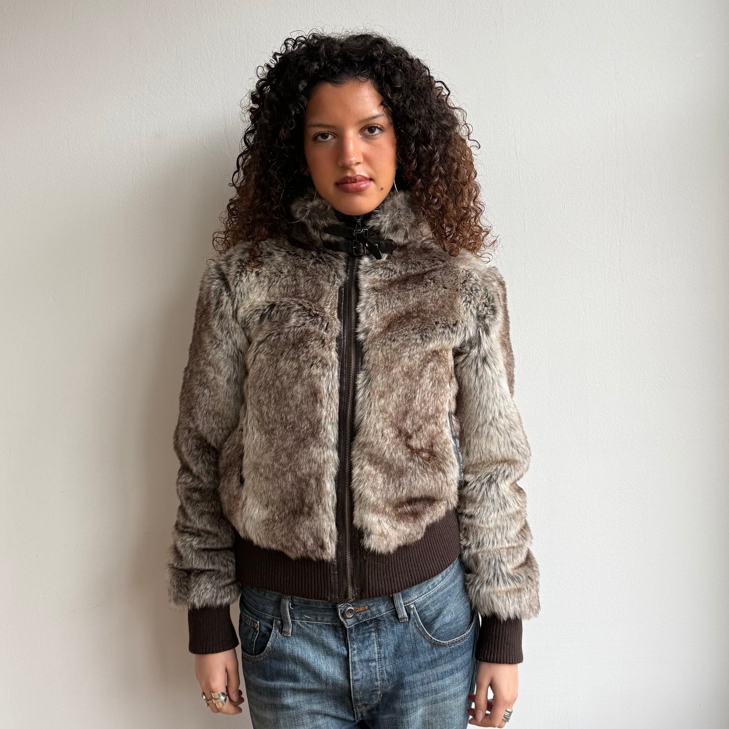 Fur buckle neck bomber - Size M