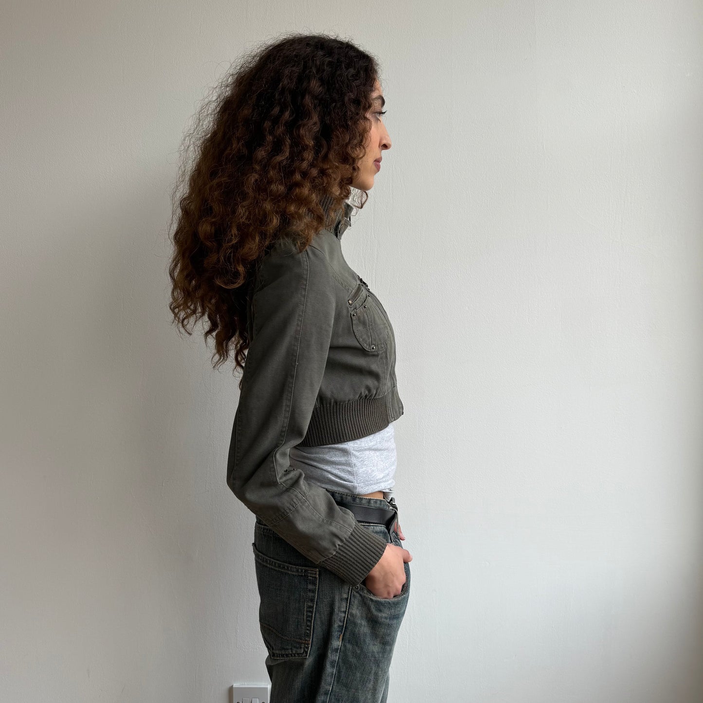 Khaki cargo cropped jacket - Size S