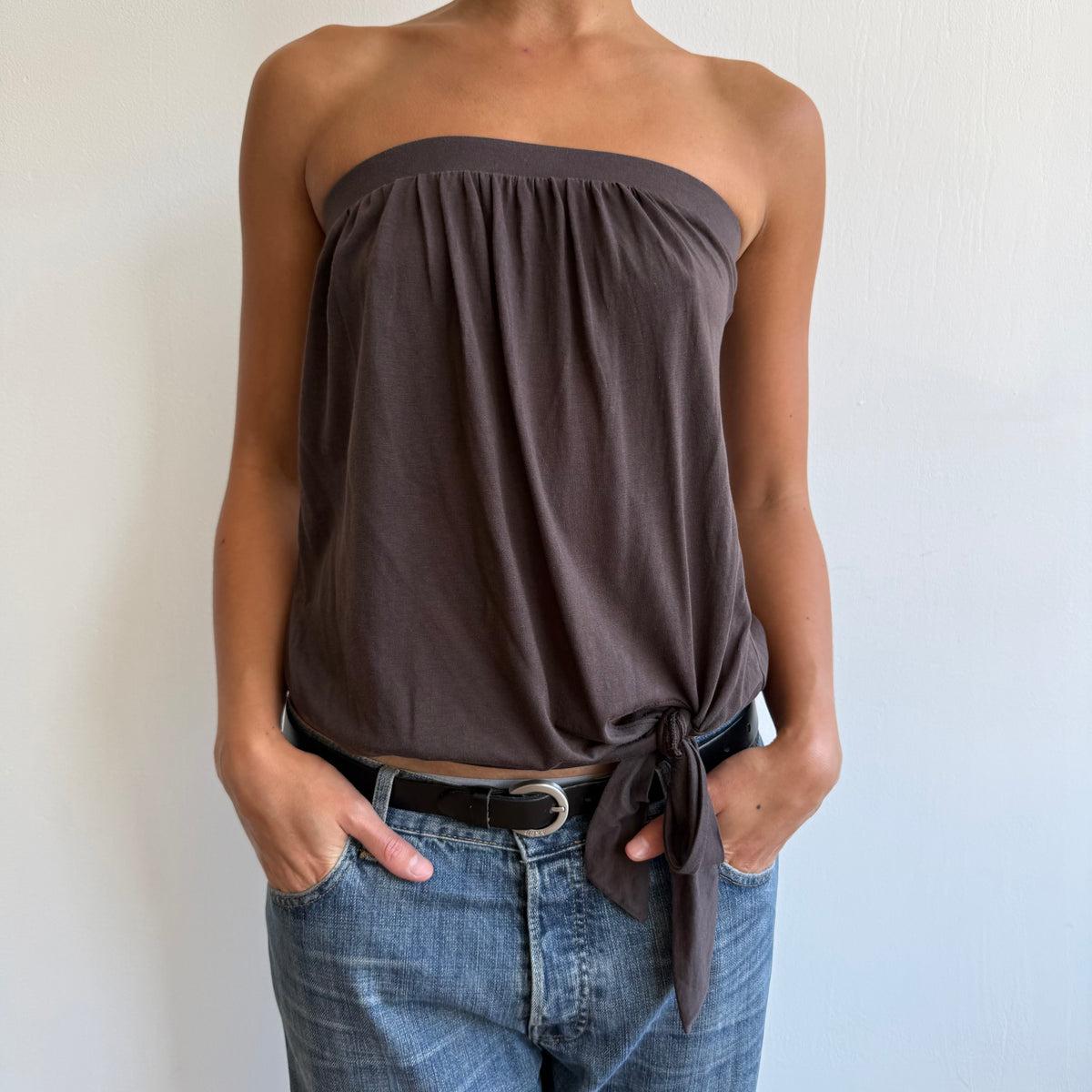 Brown bandeau tie side top - Size S