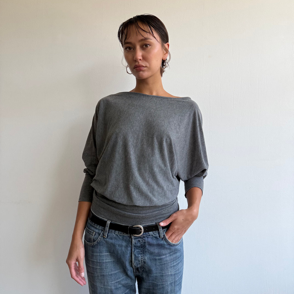Grey batwing slouchy jumper top - Size M