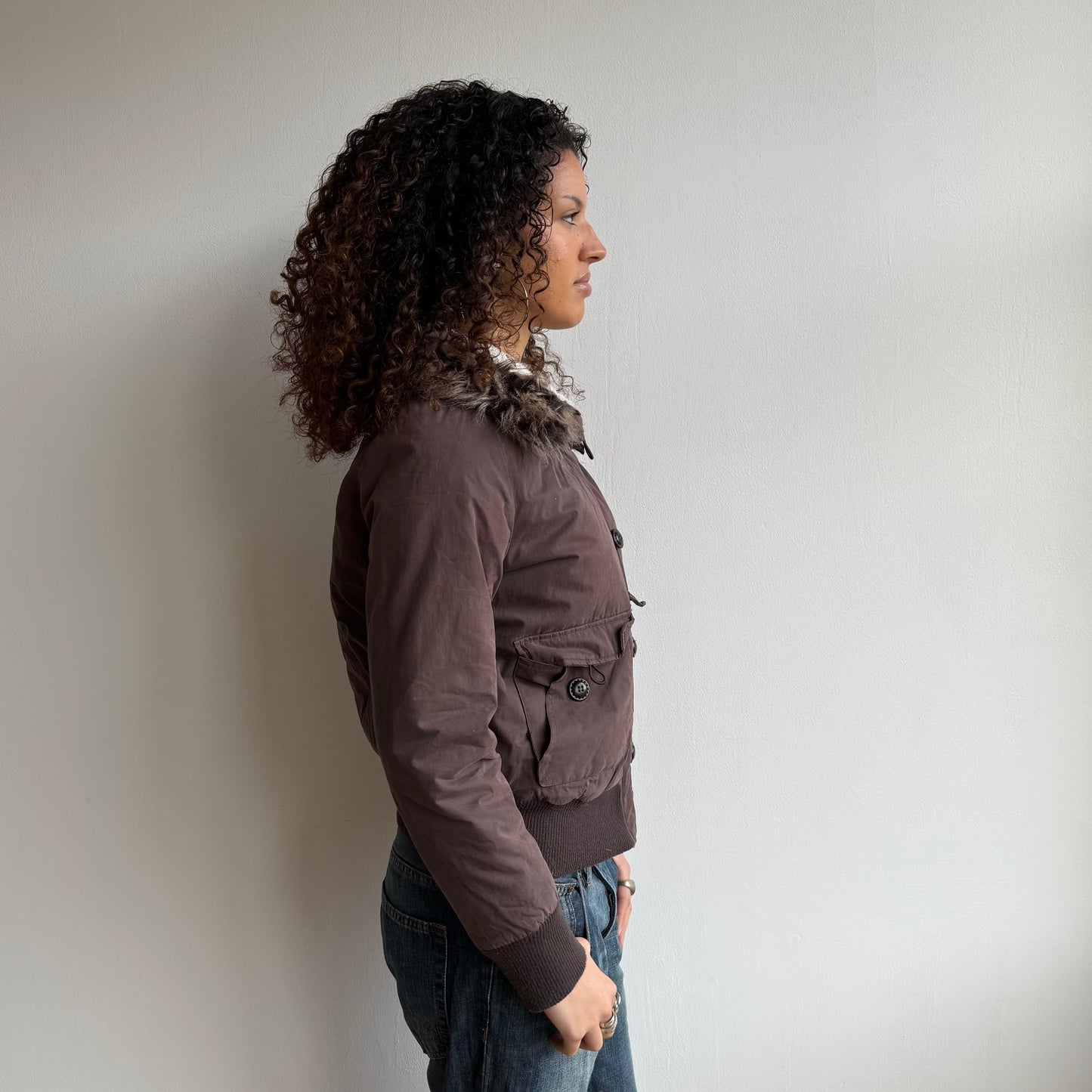 Brown fur collar puffer - Size S