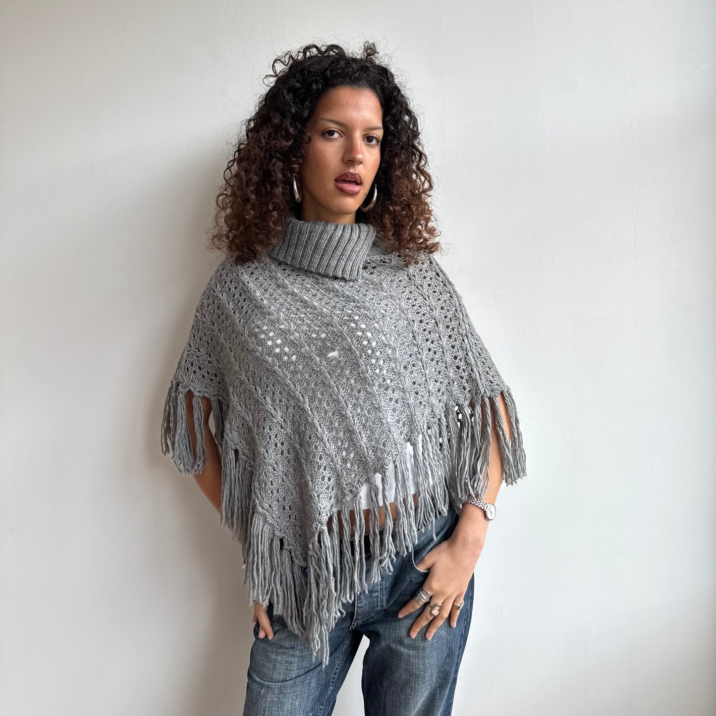 Grey roll neck poncho - Size S