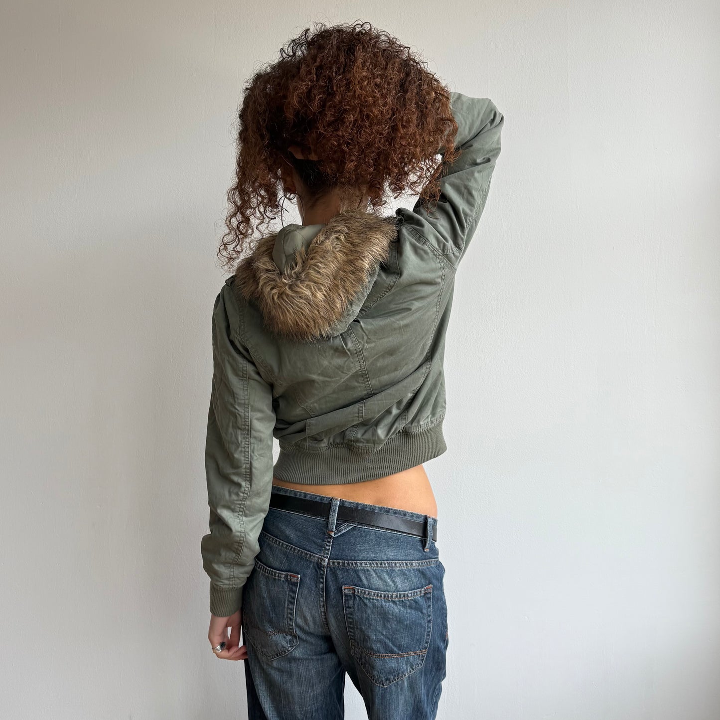 Khaki fur bomber jacket - Size M