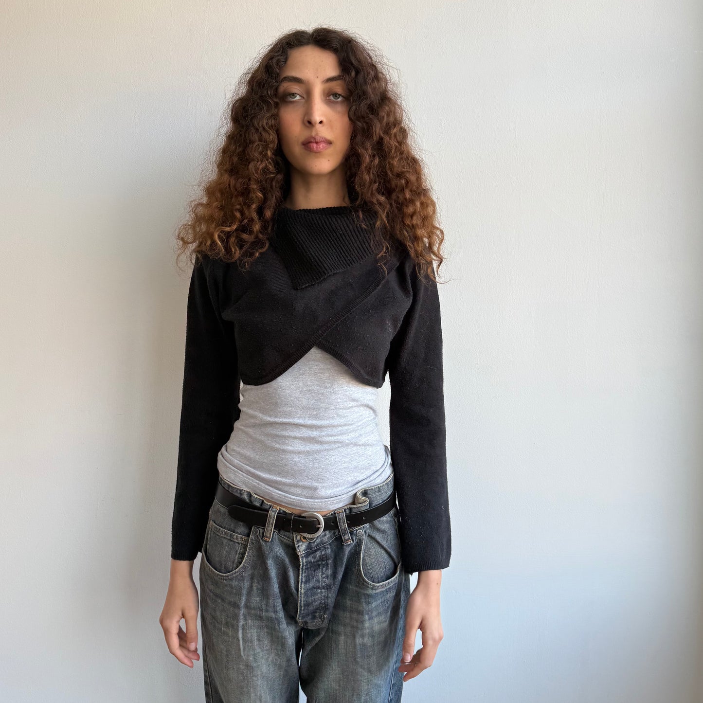 Black cropped button bolero - Size M