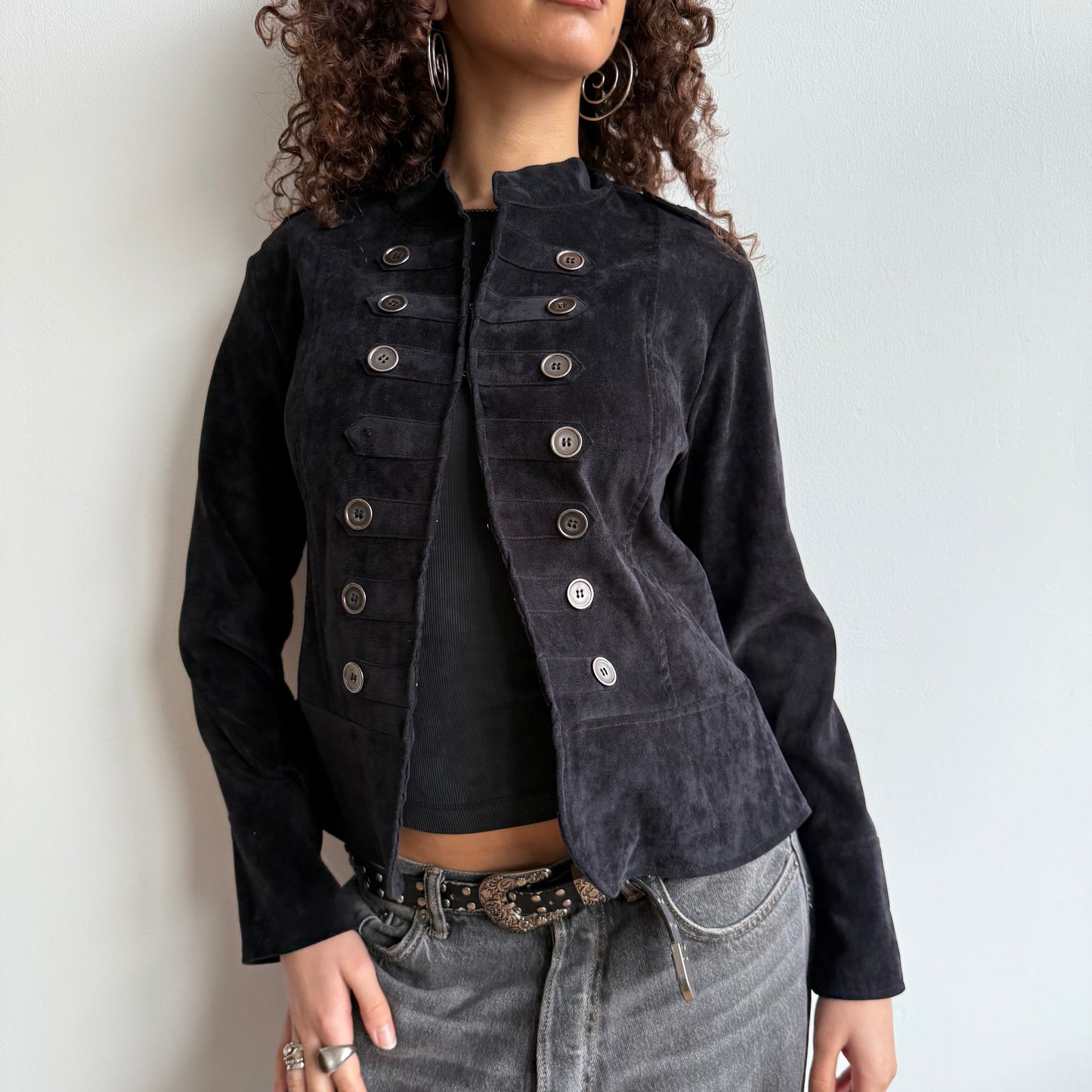 Black velvet military jacket - Size M