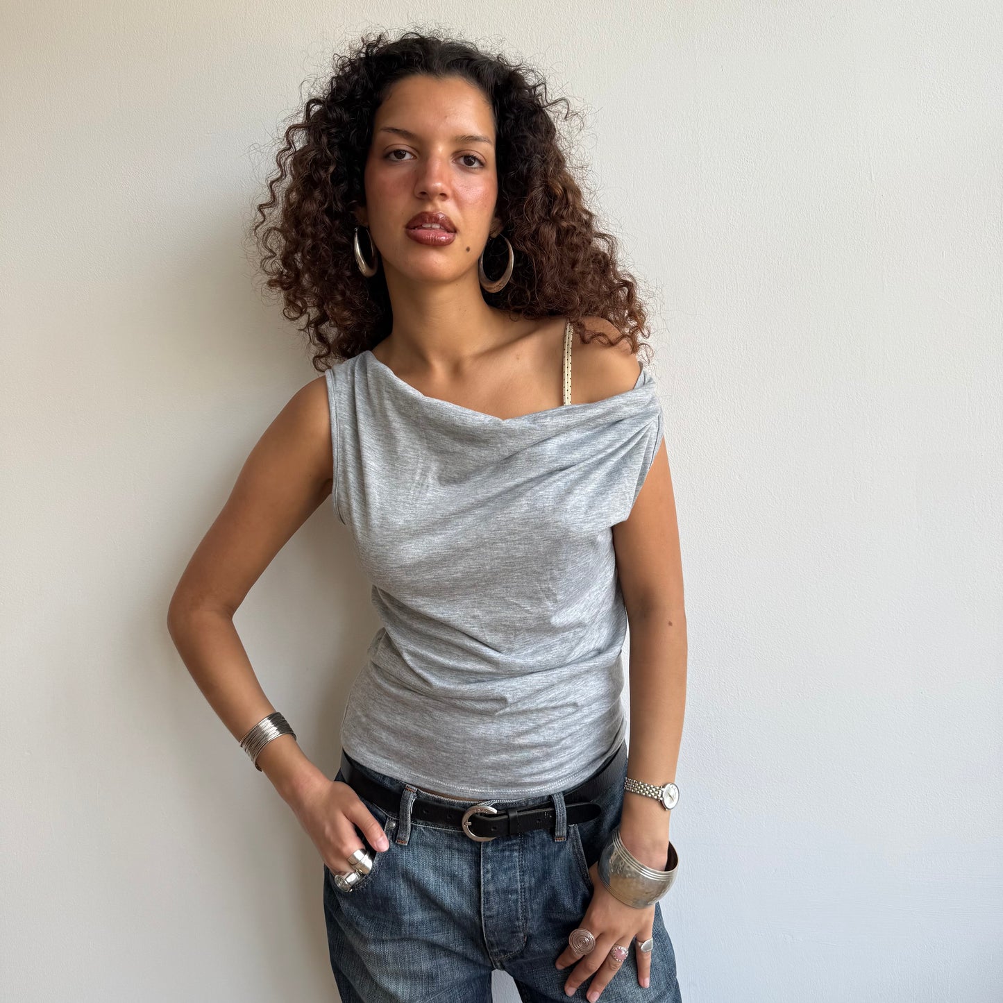 Grey cowl neck top - Size S