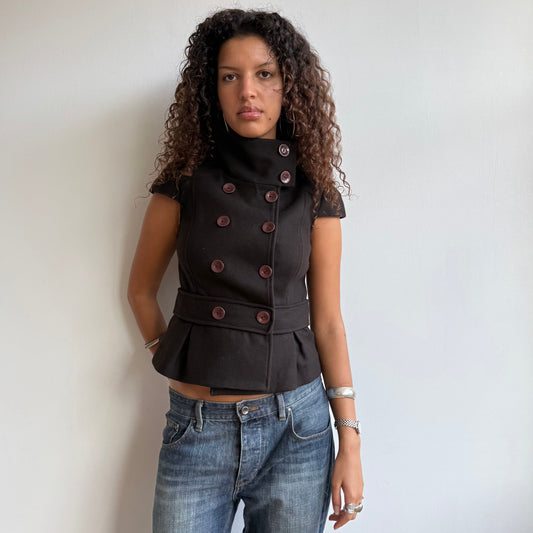 Brown short sleeve peacoat - Size XS + S