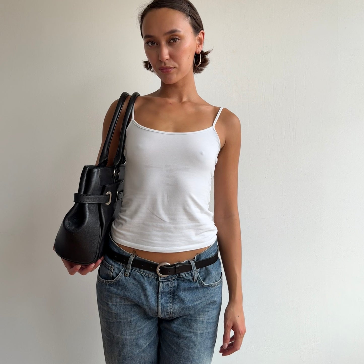 Black leather firkin bag - One Size