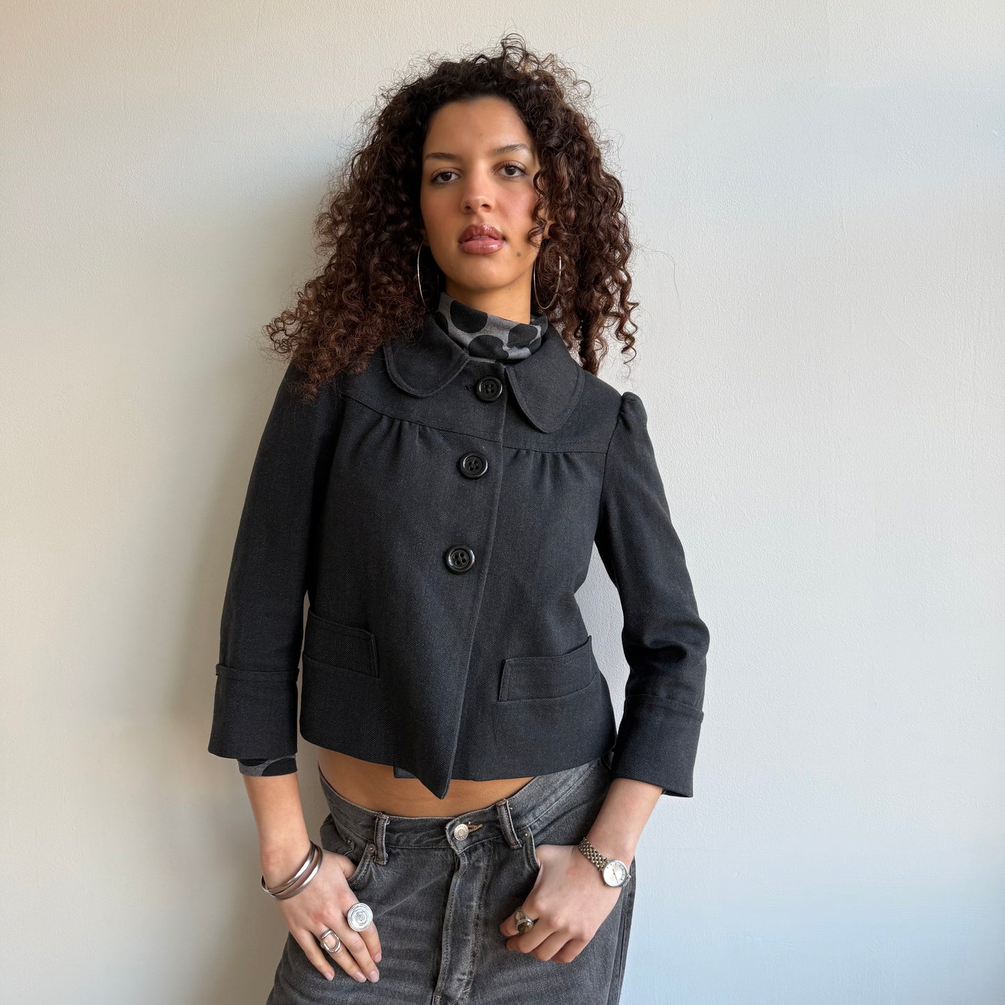 Grey round collar peacoat - Size S