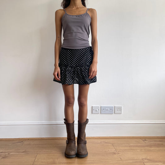 Black polka dot tie side mini skirt - Size XS