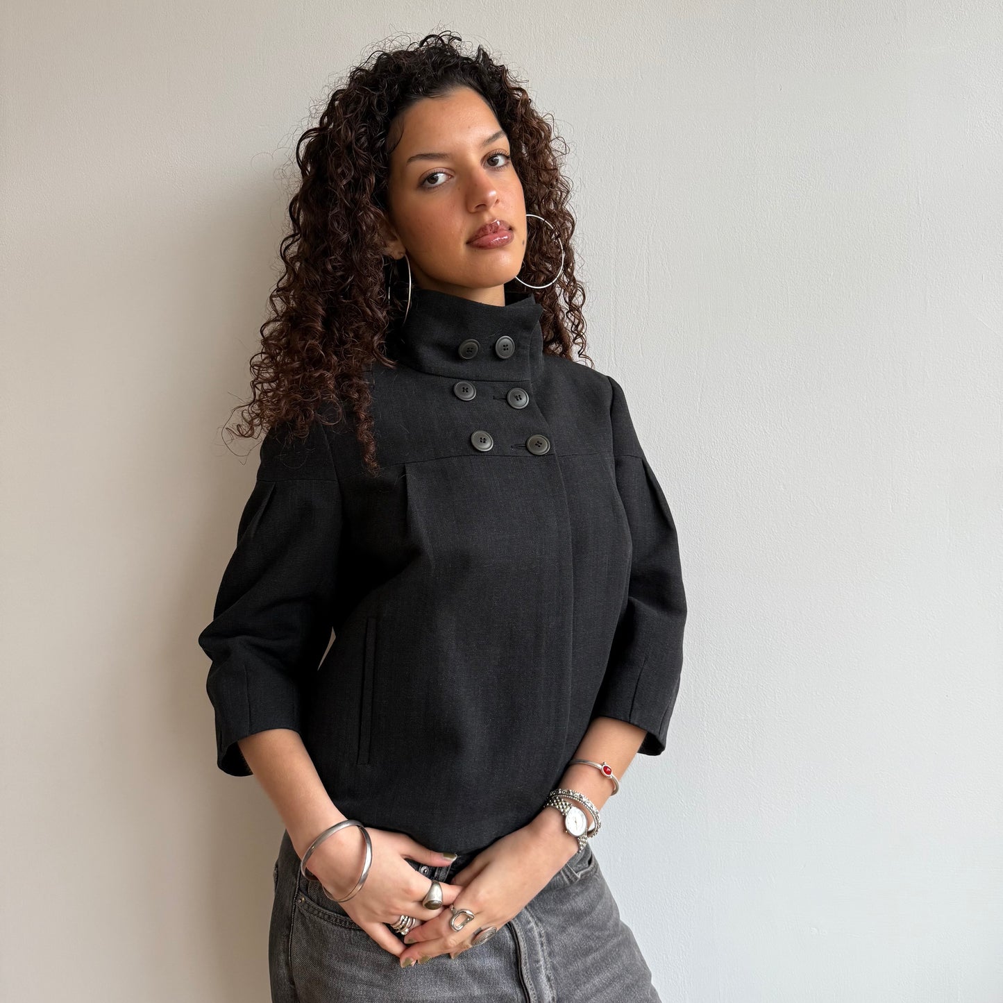 Grey button peacoat - Size S