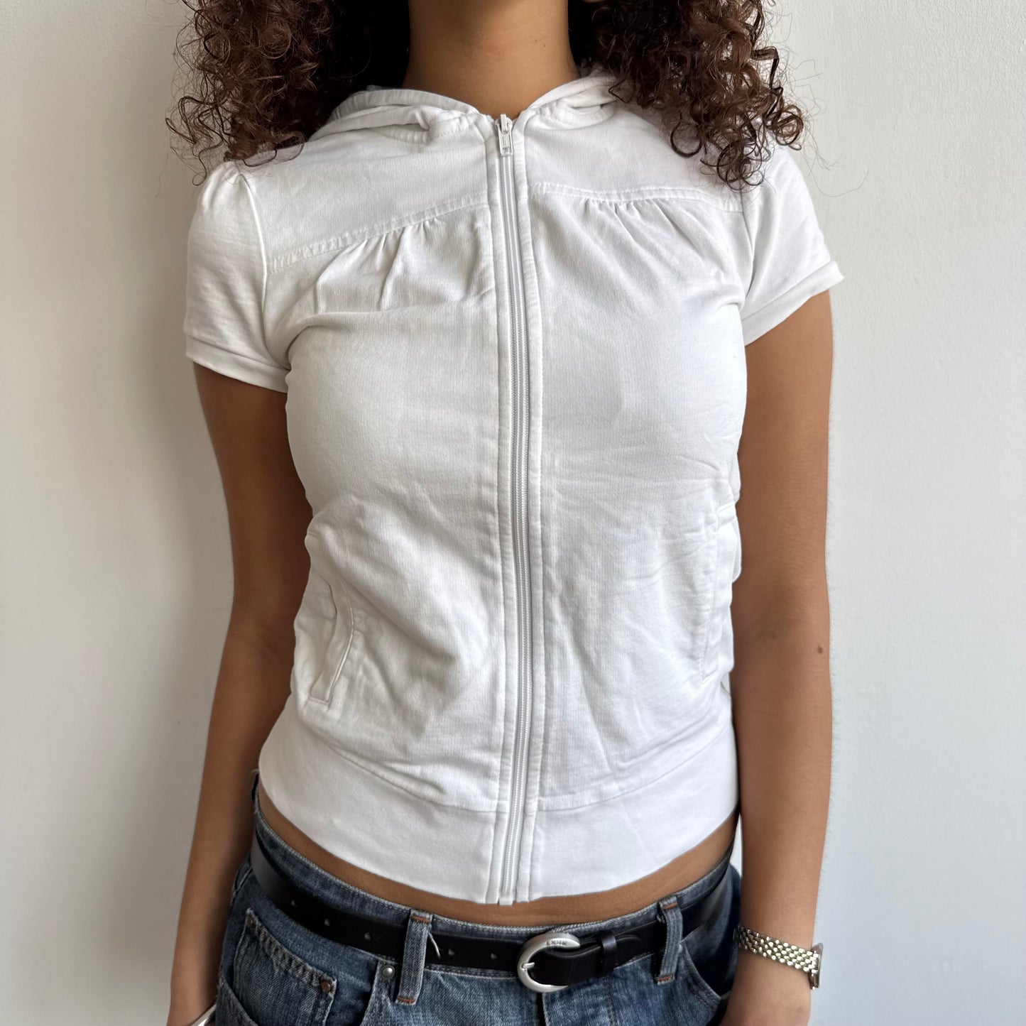 White short sleeve hoodie - Size S/M