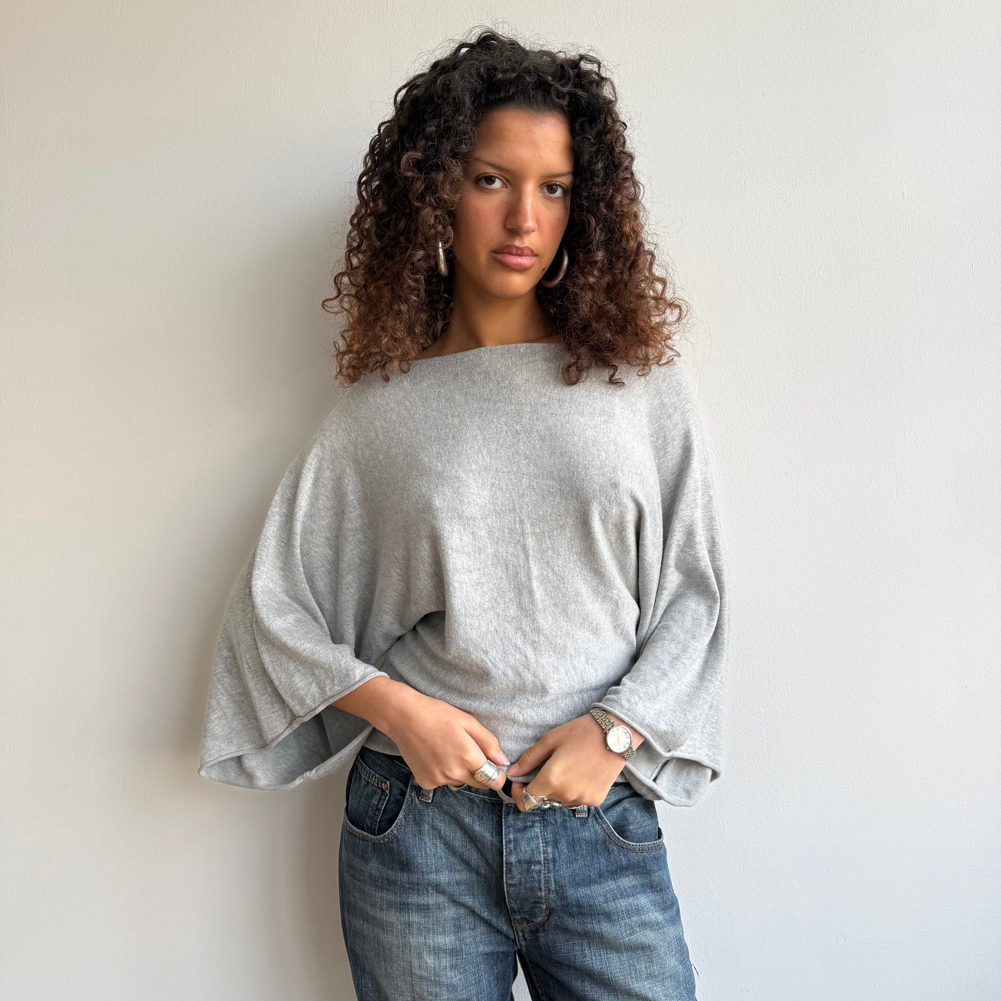 Grey 3/4 sleeve slouchy knit - Size M