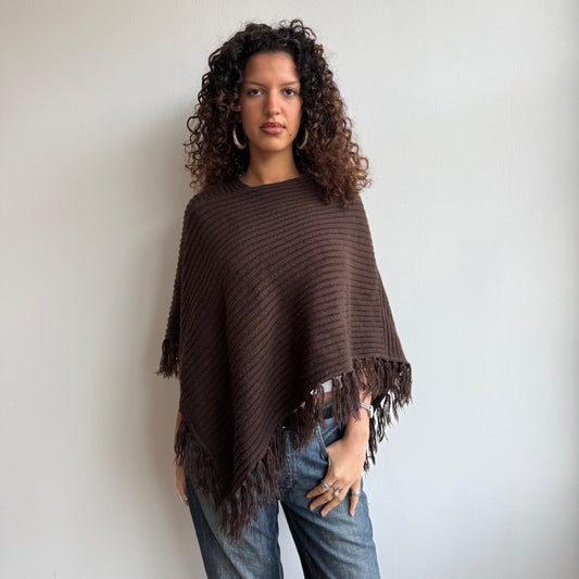 Brown tassel poncho - One Size
