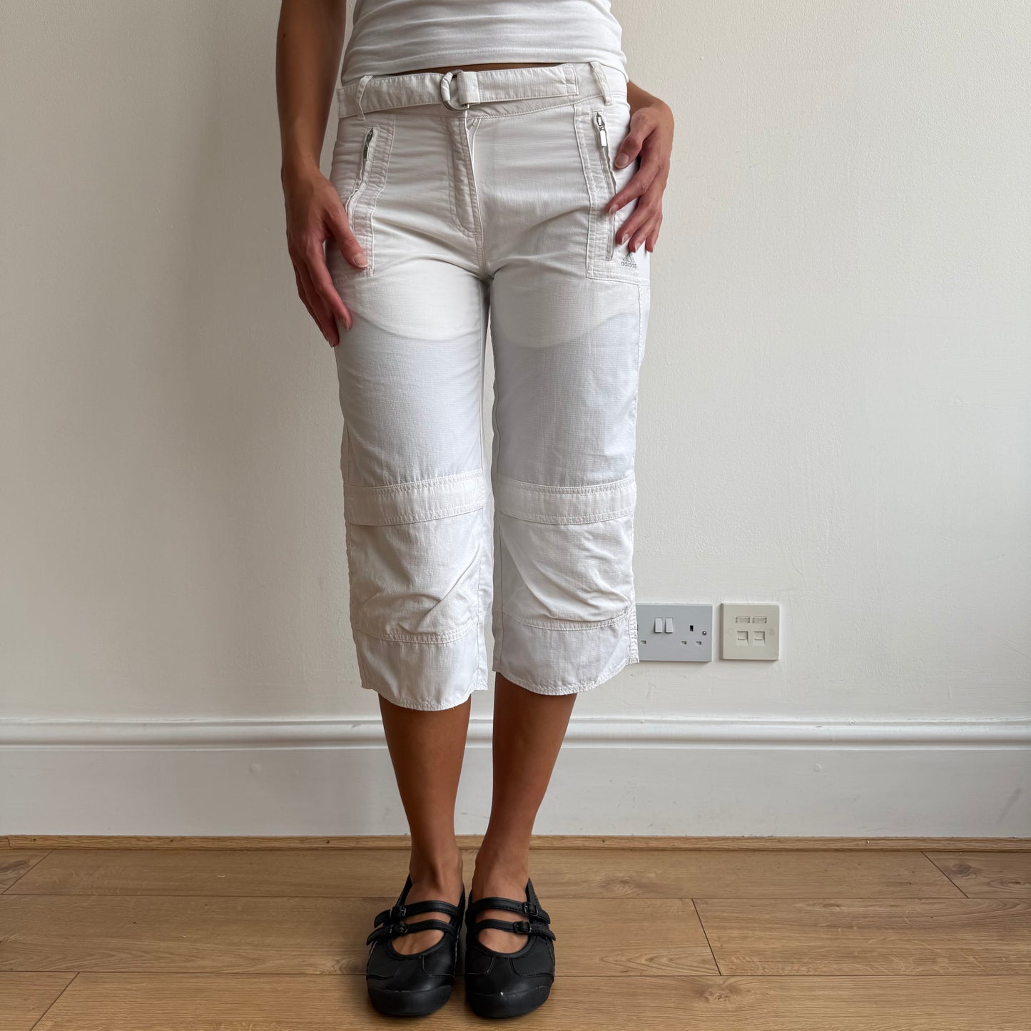White Adidas belt capris - Size S