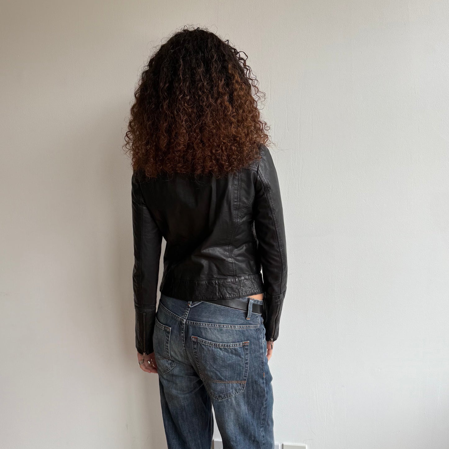 Black leather moto jacket - Size S