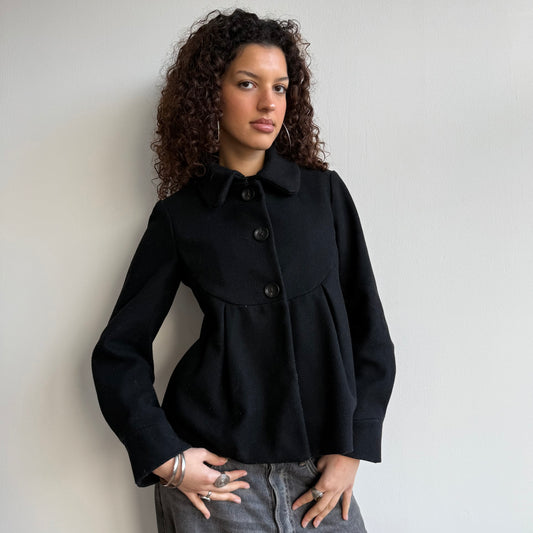 Black button wool swing coat - Size S
