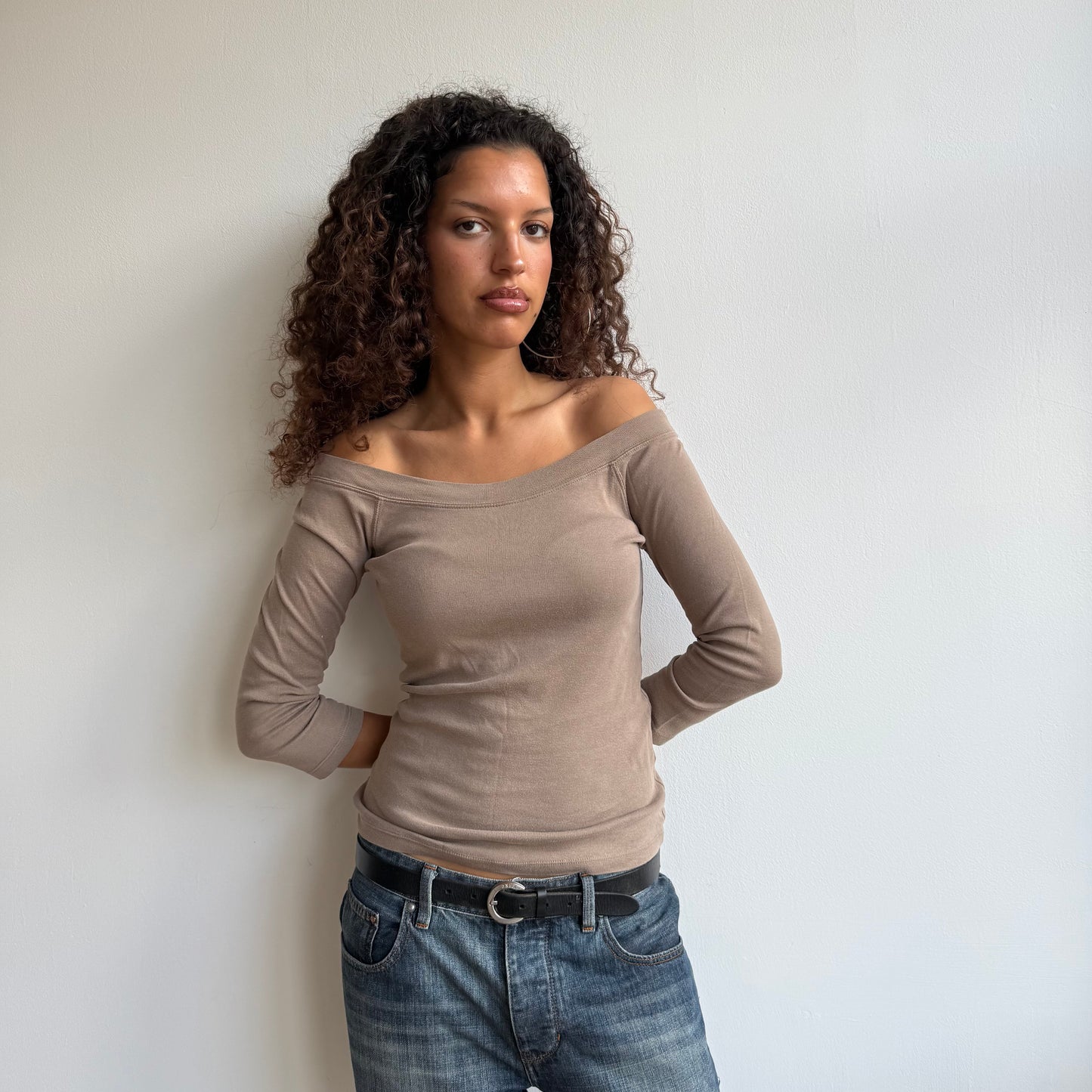 Taupe pink bardot top - Size S