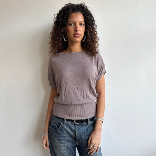 Taupe short sleeve slouchy knit - Size S