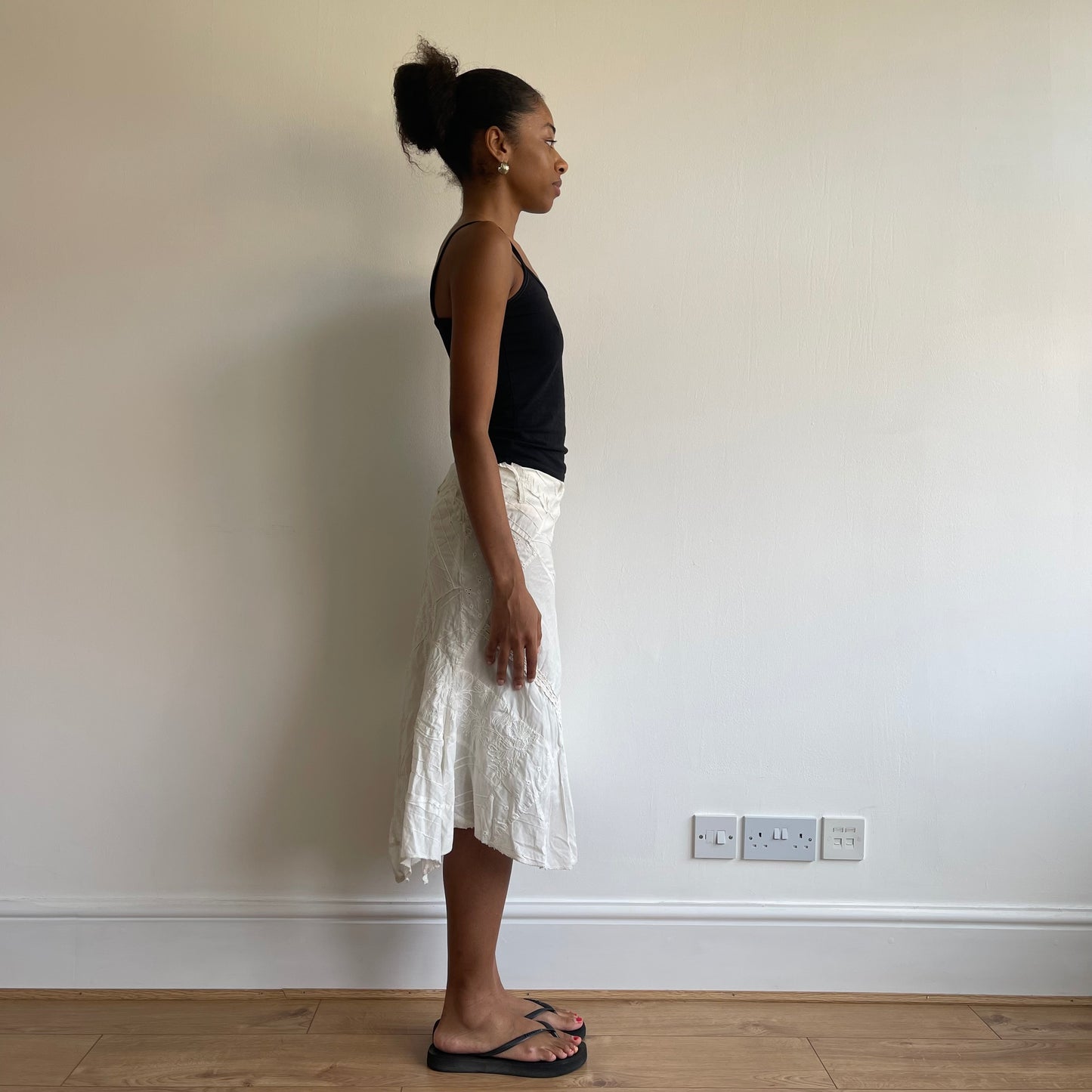 Cream patchwork midi skirt - Size S