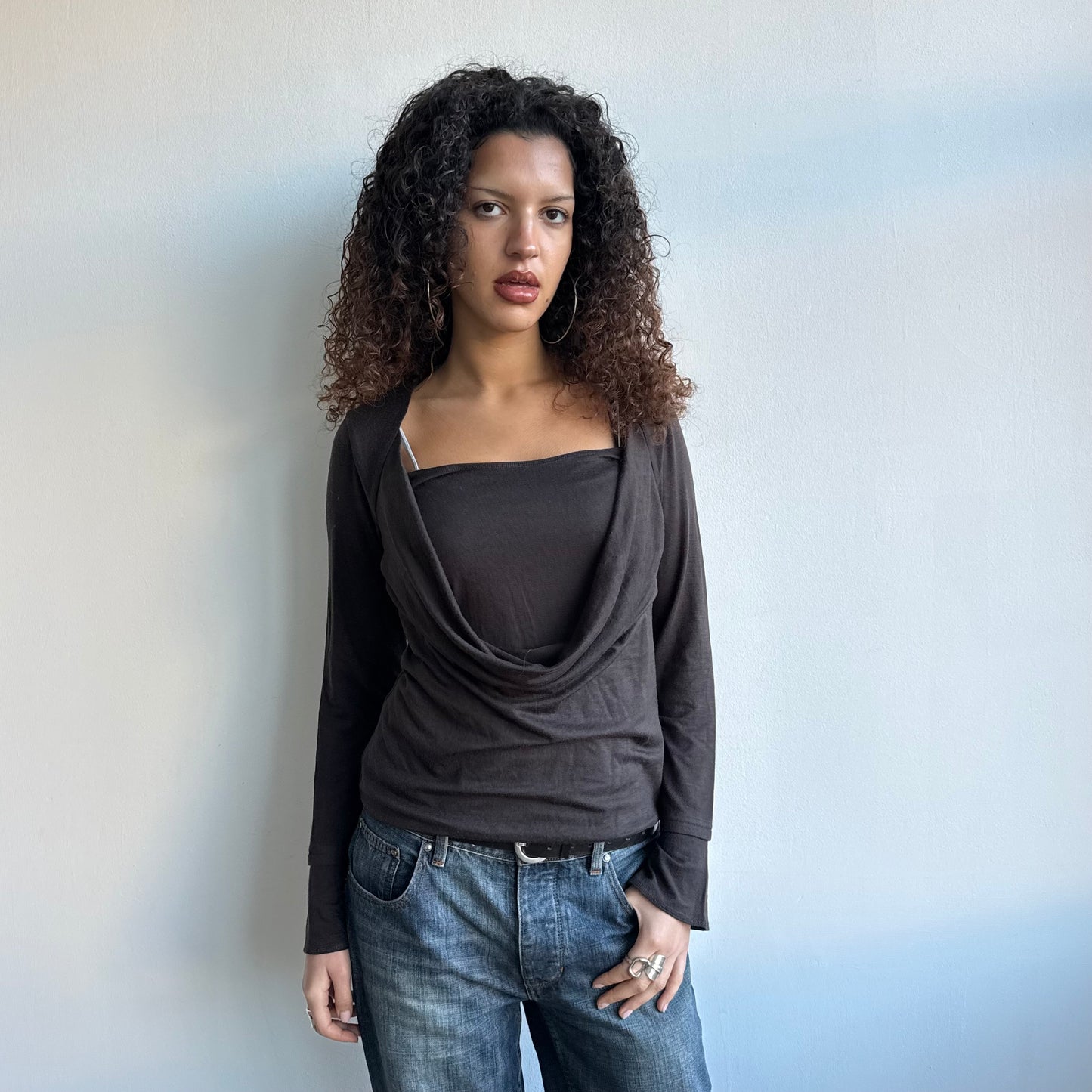Brown double layer knit jumper - Size M