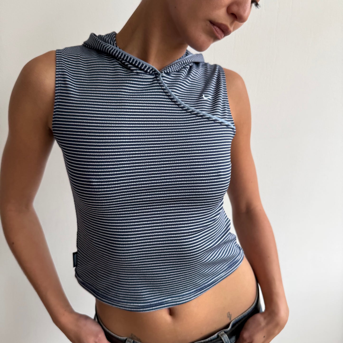 Navy striped Nike hooded top - Size XS/S