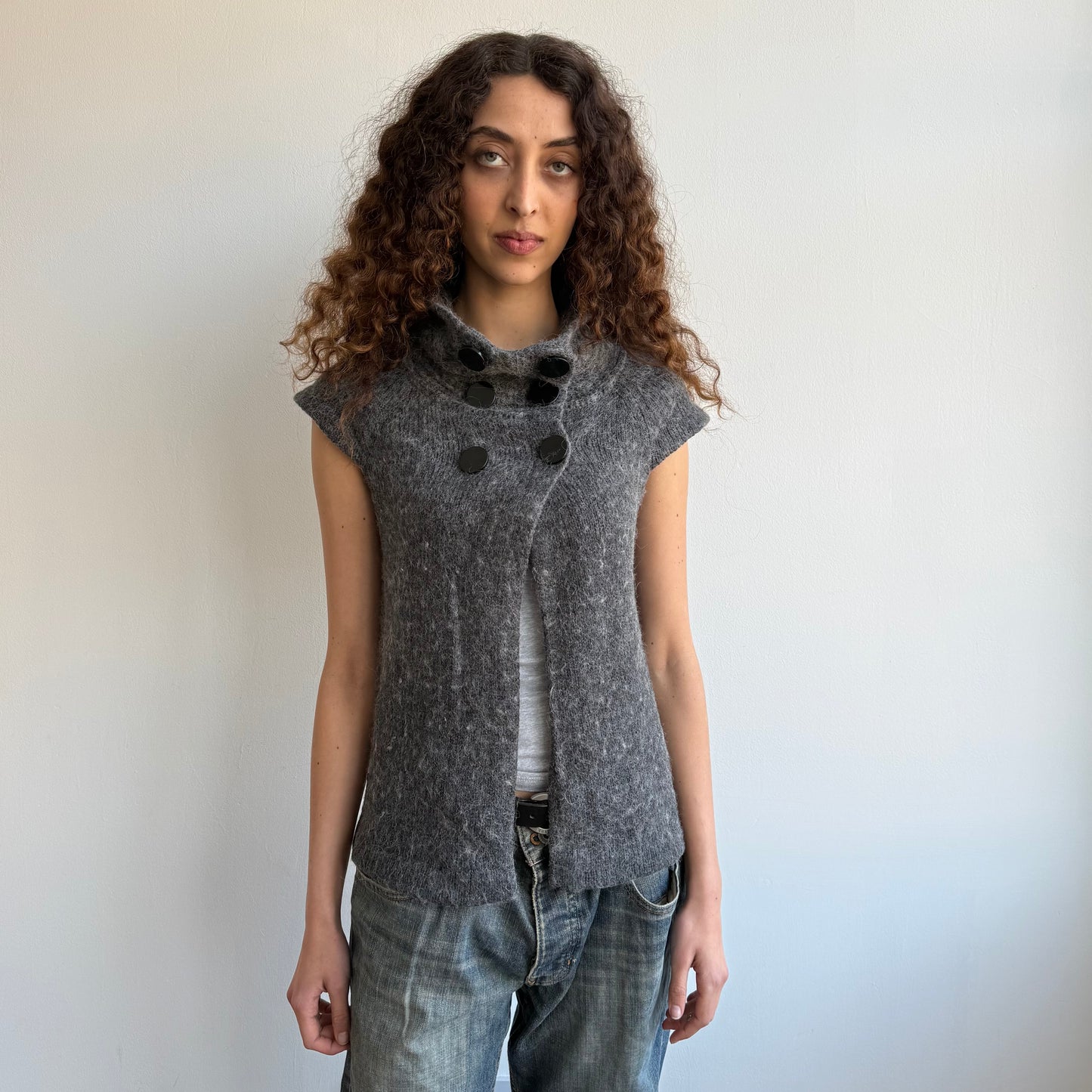 Grey button pea knit jumper - Size S + S/M