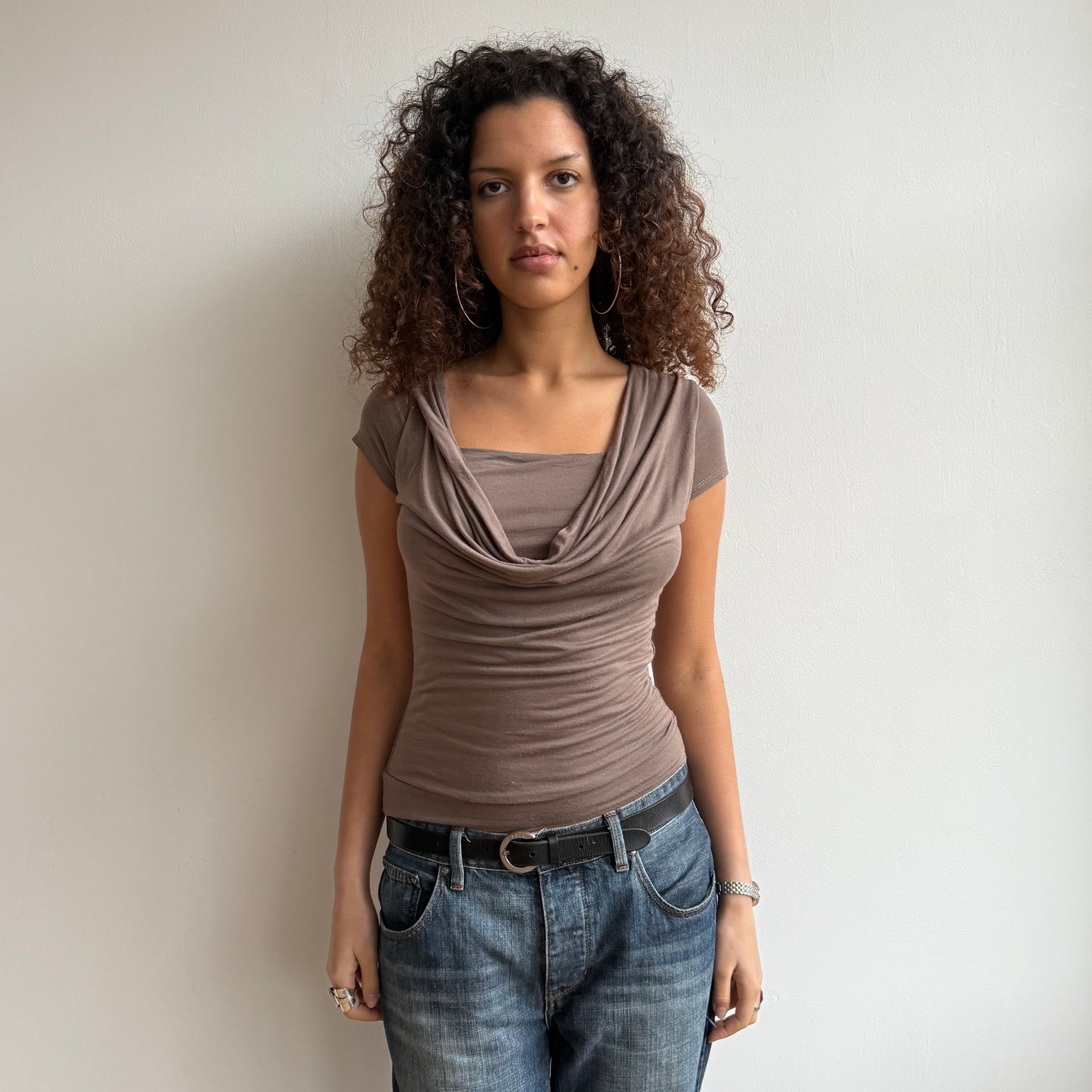 Taupe cowl slouchy top - Size S