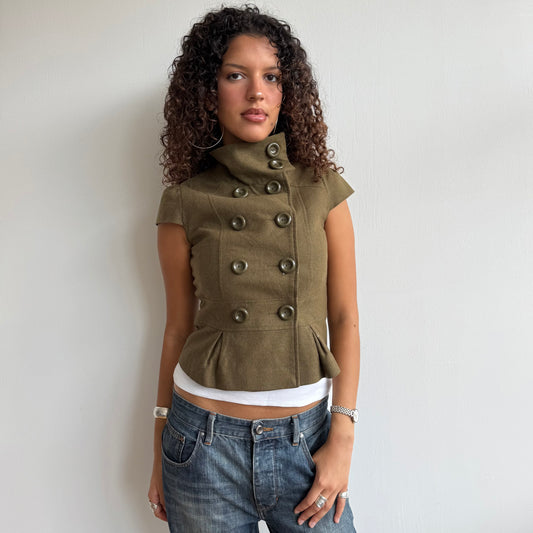 Khaki short sleeve peacoat - Size XS