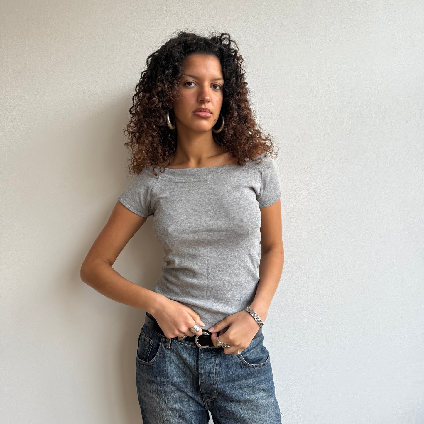 Grey bardot tshirt - Size S/M